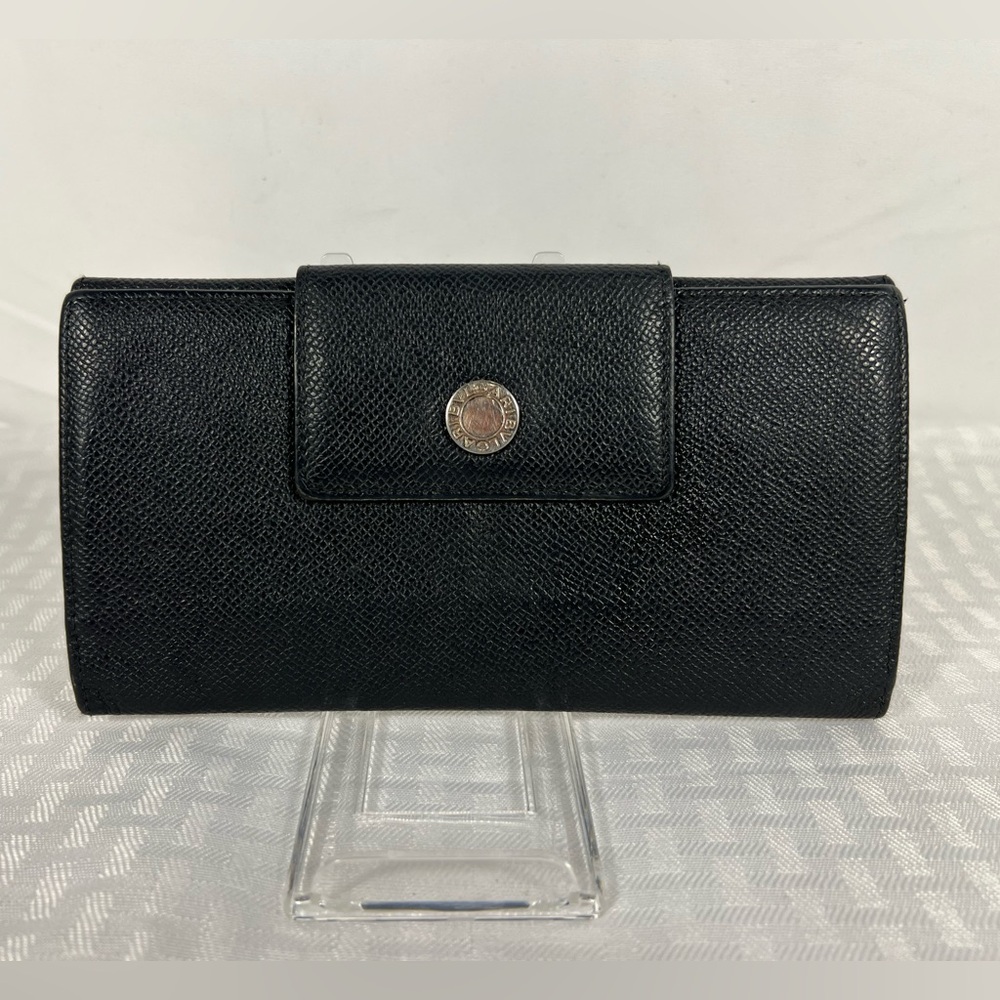 1004: Bulgari Black Textured Leather Continental Wallet